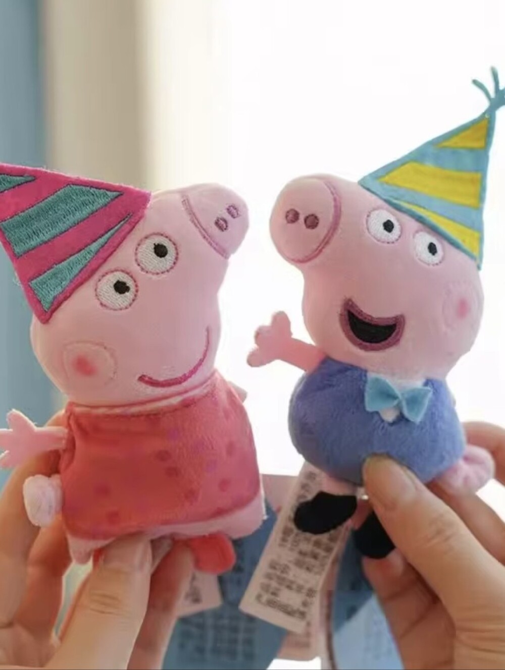 Peppa Pig Plush Pair with Party Hats - Pink & Blue